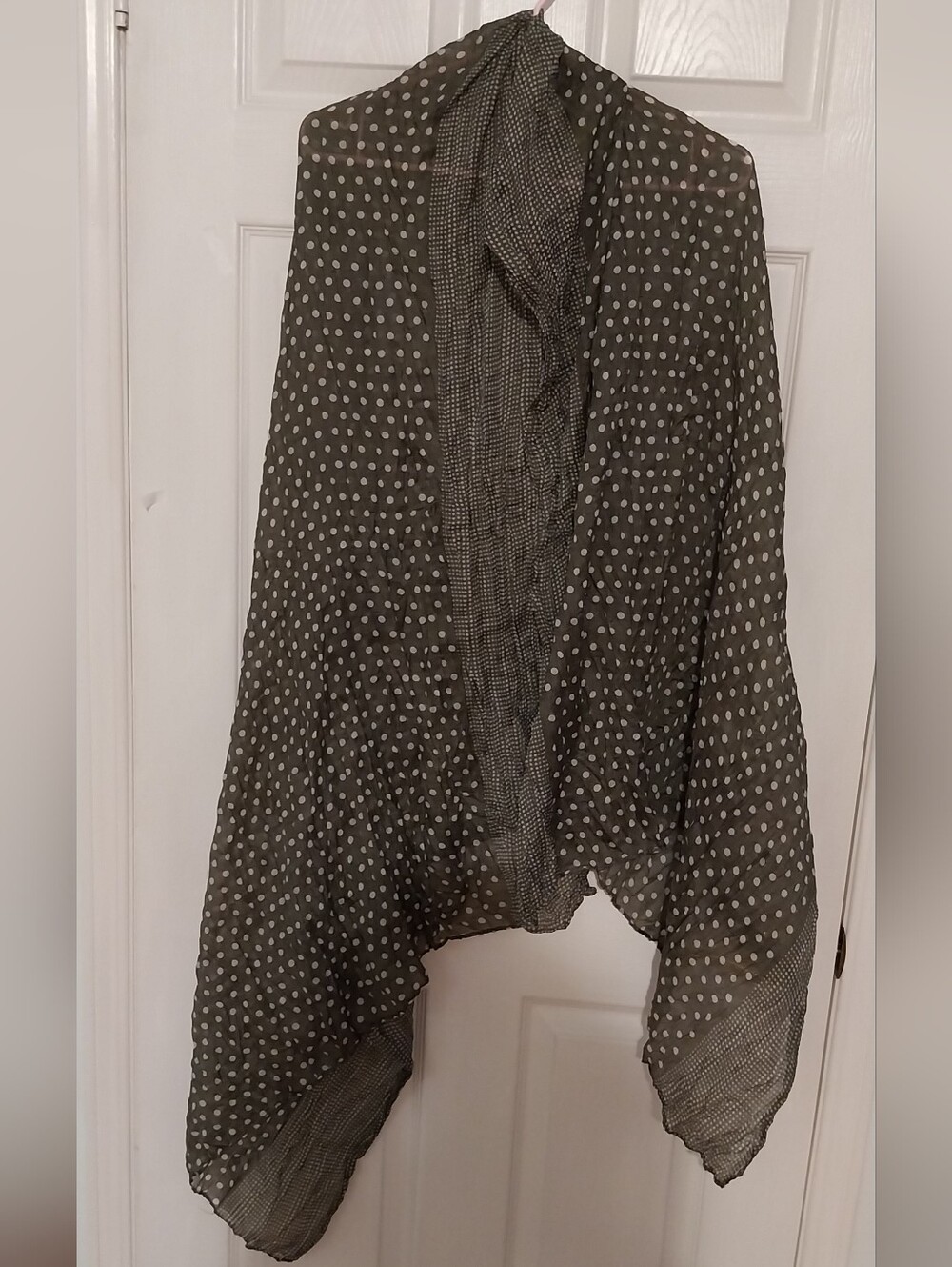 Polka Dot Sheer Scarf in Olive Green and White
